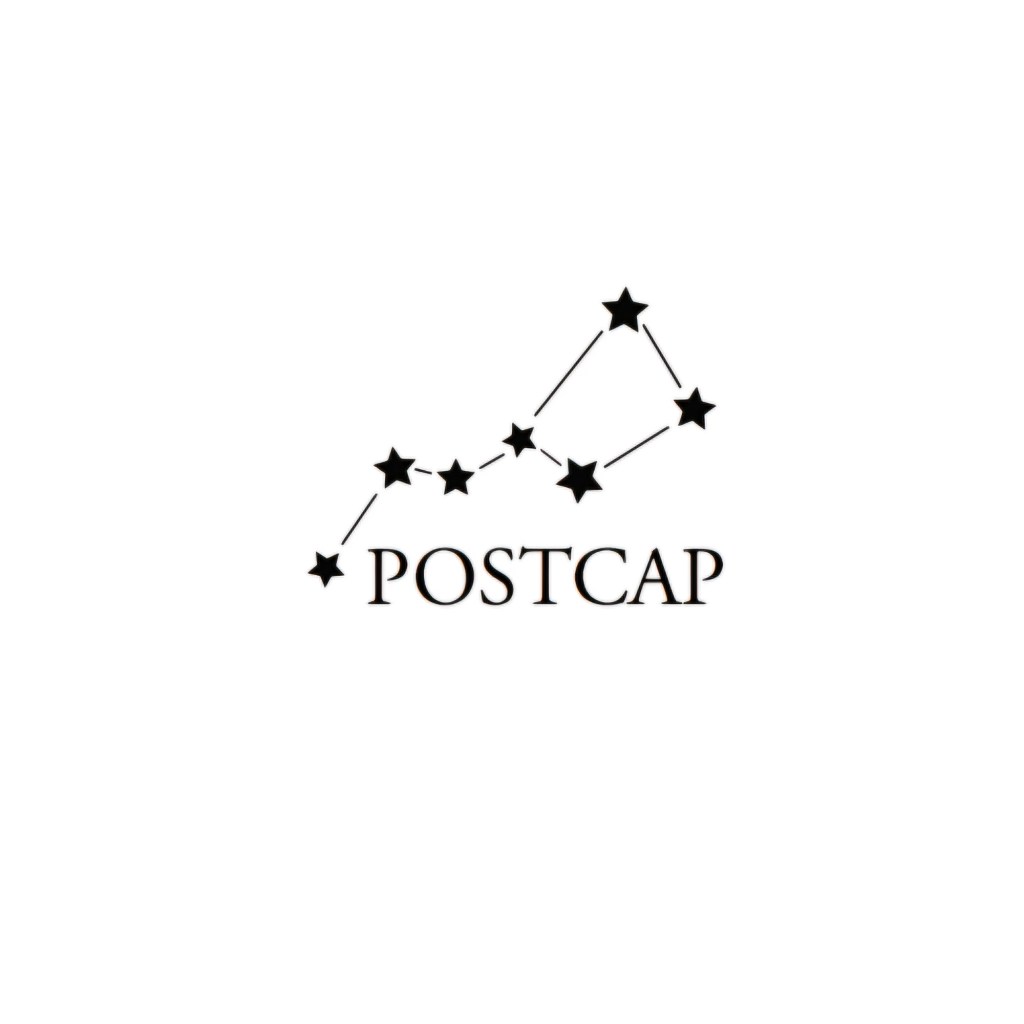 The postcap logo - the seven sisters constellation in black and white over the logo text